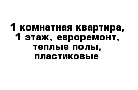 1 комнатная квартира, 1 этаж, евроремонт, теплые полы, пластиковые 